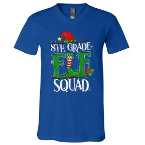 Christmas Teacher 8th Grade Elf Squad Xmas Lights Pajamas V-Neck T-Shirt