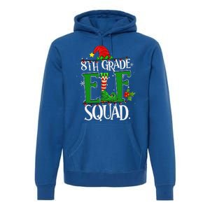 Christmas Teacher 8th Grade Elf Squad Xmas Lights Pajamas Premium Hoodie