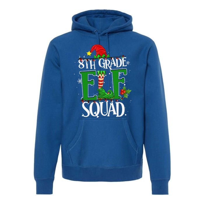 Christmas Teacher 8th Grade Elf Squad Xmas Lights Pajamas Premium Hoodie