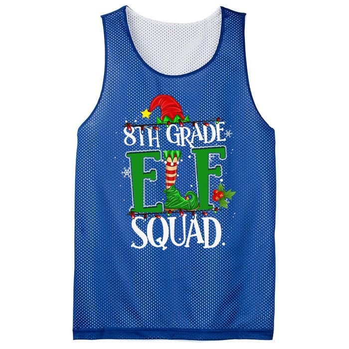 Christmas Teacher 8th Grade Elf Squad Xmas Lights Pajamas Mesh Reversible Basketball Jersey Tank