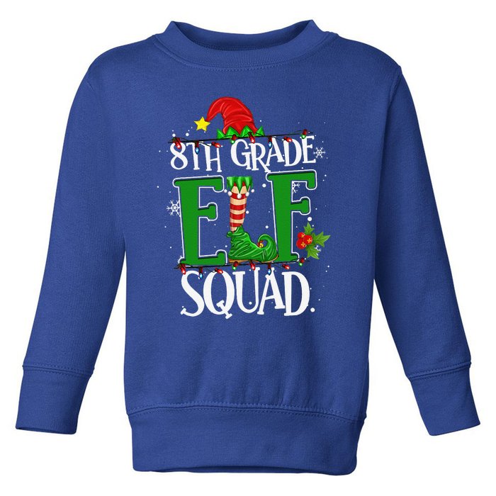 Christmas Teacher 8th Grade Elf Squad Xmas Lights Pajamas Toddler Sweatshirt