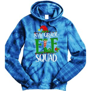 Christmas Teacher 8th Grade Elf Squad Xmas Lights Pajamas Tie Dye Hoodie