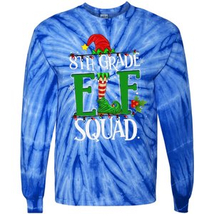 Christmas Teacher 8th Grade Elf Squad Xmas Lights Pajamas Tie-Dye Long Sleeve Shirt