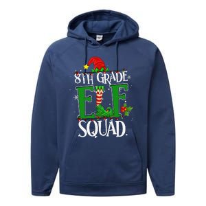 Christmas Teacher 8th Grade Elf Squad Xmas Lights Pajamas Performance Fleece Hoodie