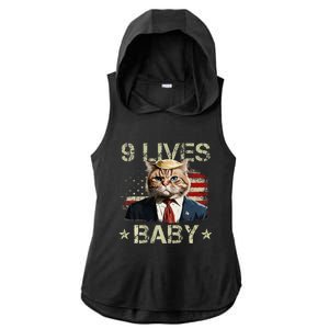 Cat Trump 9 Lives Baby Ladies PosiCharge Tri-Blend Wicking Draft Hoodie Tank