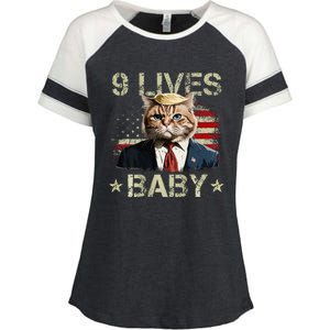 Cat Trump 9 Lives Baby Enza Ladies Jersey Colorblock Tee