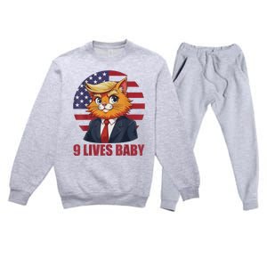 Cat Trump 9 Lives Baby Funny Premium Crewneck Sweatsuit Set