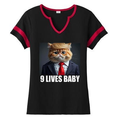 Cat Trump 9 Lives Baby Ladies Halftime Notch Neck Tee