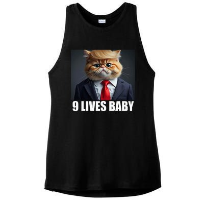 Cat Trump 9 Lives Baby Ladies PosiCharge Tri-Blend Wicking Tank