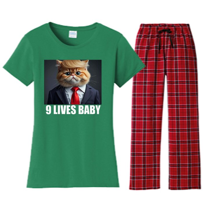 Cat Trump 9 Lives Baby Women's Flannel Pajama Set