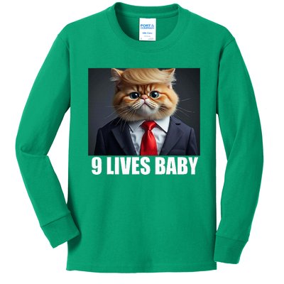 Cat Trump 9 Lives Baby Kids Long Sleeve Shirt