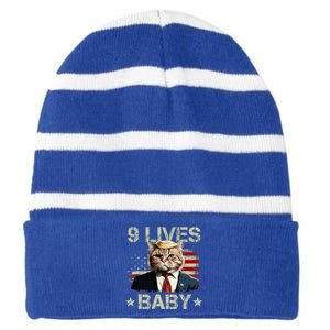 Cat Trump 9 Lives Baby Funny Trump Cat 9 Lives Baby Striped Beanie with Solid Band