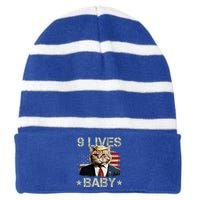 Cat Trump 9 Lives Baby Funny Trump Cat 9 Lives Baby Striped Beanie with Solid Band