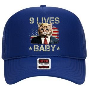 Cat Trump 9 Lives Baby Funny Trump Cat 9 Lives Baby High Crown Mesh Back Trucker Hat