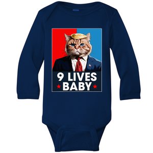 Cat Trump 9 Lives Baby Funny Trump Cat 9 Lives Baby Baby Long Sleeve Bodysuit