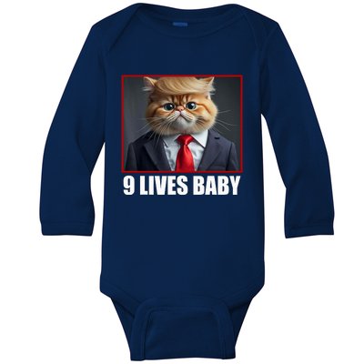 Cat Trump 9 Lives Baby Baby Long Sleeve Bodysuit