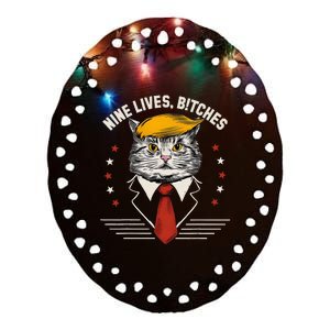 Cat Trump 9 Lives Ceramic Oval Ornament