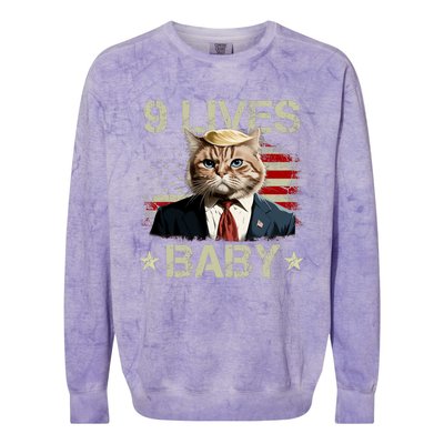 Cat Trump 9 Lives Baby Funny Trump Cat 9 Lives Baby Colorblast Crewneck Sweatshirt