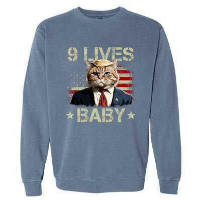 Cat Trump 9 Lives Baby Funny Trump Cat 9 Lives Baby Garment-Dyed Sweatshirt