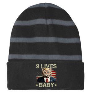 Cat Trump 9 Lives Baby Funny Trump Cat 9 Lives Baby Striped Beanie with Solid Band