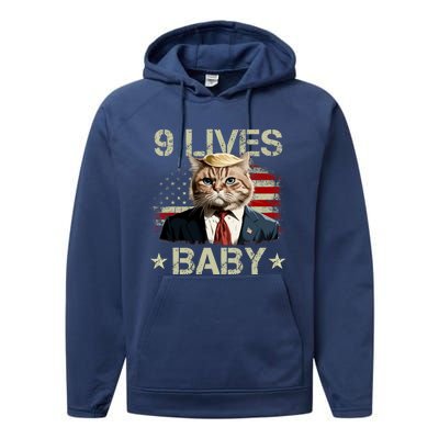 Cat Trump 9 Lives Baby Funny Trump Cat 9 Lives Baby Performance Fleece Hoodie