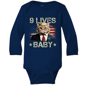 Cat Trump 9 Lives Baby Funny Trump Cat 9 Lives Baby Baby Long Sleeve Bodysuit