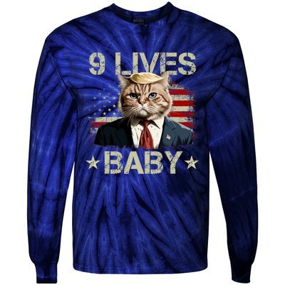 Cat Trump 9 Lives Baby Funny Trump Cat 9 Lives Baby Tie-Dye Long Sleeve Shirt