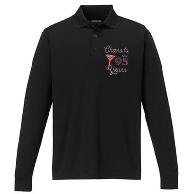 Cheers To 95 Years 95th Birthday Present 95 Years Old Bday Performance Long Sleeve Polo