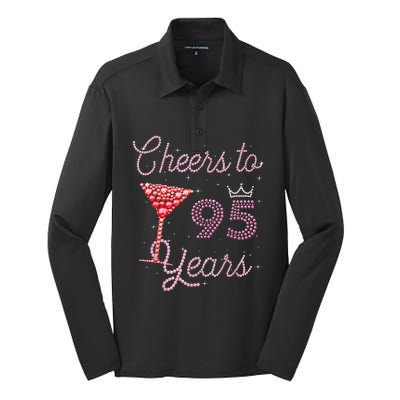 Cheers To 95 Years 95th Birthday Present 95 Years Old Bday Silk Touch Performance Long Sleeve Polo