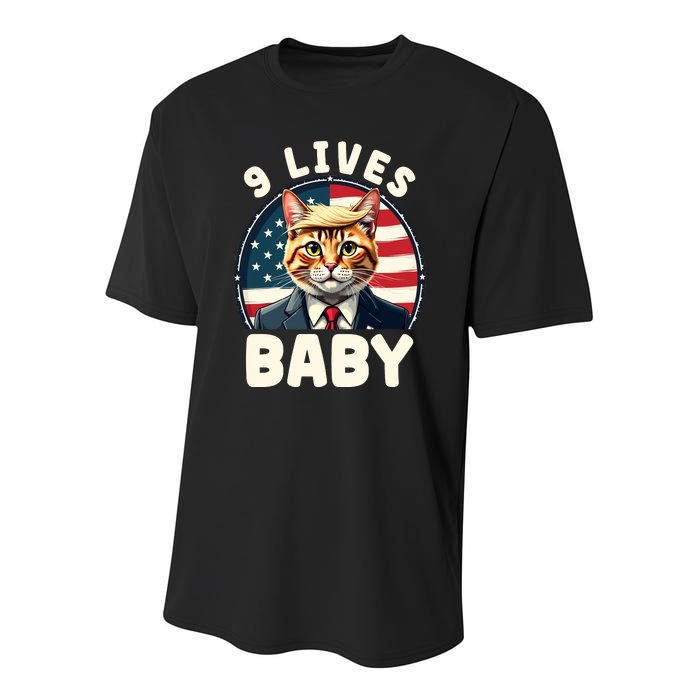 Cat Trump 9 Lives Youth Performance Sprint T-Shirt