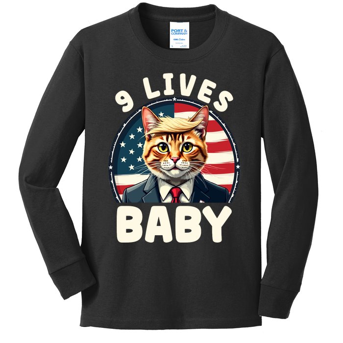 Cat Trump 9 Lives Kids Long Sleeve Shirt