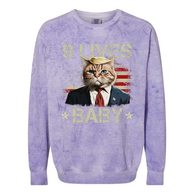 Cat Trump 9 Lives Baby Funny Trump Cat 9 Lives Baby Colorblast Crewneck Sweatshirt