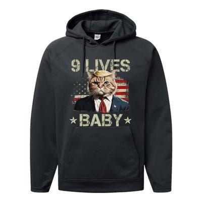 Cat Trump 9 Lives Baby Funny Trump Cat 9 Lives Baby Performance Fleece Hoodie