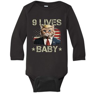 Cat Trump 9 Lives Baby Funny Trump Cat 9 Lives Baby Baby Long Sleeve Bodysuit