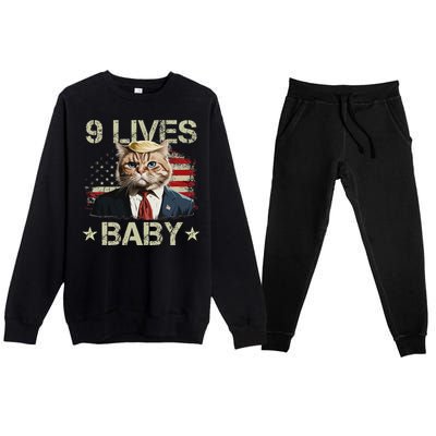 Cat Trump 9 Lives Baby Funny Trump Cat 9 Lives Baby Premium Crewneck Sweatsuit Set