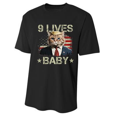 Cat Trump 9 Lives Baby Funny Trump Cat 9 Lives Baby Performance Sprint T-Shirt