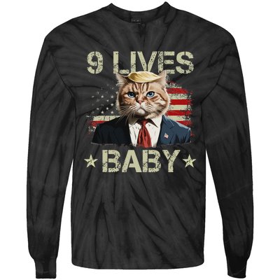 Cat Trump 9 Lives Baby Funny Trump Cat 9 Lives Baby Tie-Dye Long Sleeve Shirt