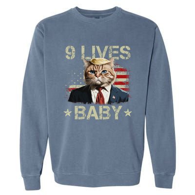 Cat Trump 9 Lives Baby Funny Trump Cat 9 Lives Baby Garment-Dyed Sweatshirt