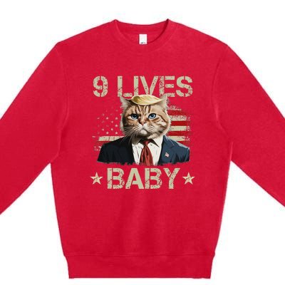 Cat Trump 9 Lives Baby Funny Trump Cat 9 Lives Baby Premium Crewneck Sweatshirt