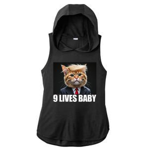 Cat Trump 9 Lives Baby Ladies PosiCharge Tri-Blend Wicking Draft Hoodie Tank