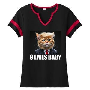 Cat Trump 9 Lives Baby Ladies Halftime Notch Neck Tee