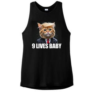 Cat Trump 9 Lives Baby Ladies PosiCharge Tri-Blend Wicking Tank