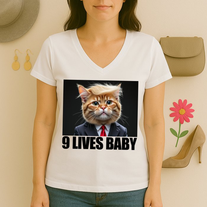 Cat Trump 9 Lives Baby Women's V-Neck T-Shirt