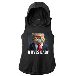 Cat Trump 9 Lives Baby Ladies PosiCharge Tri-Blend Wicking Draft Hoodie Tank