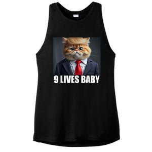 Cat Trump 9 Lives Baby Ladies PosiCharge Tri-Blend Wicking Tank