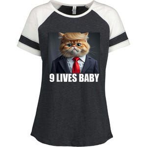 Cat Trump 9 Lives Baby Enza Ladies Jersey Colorblock Tee