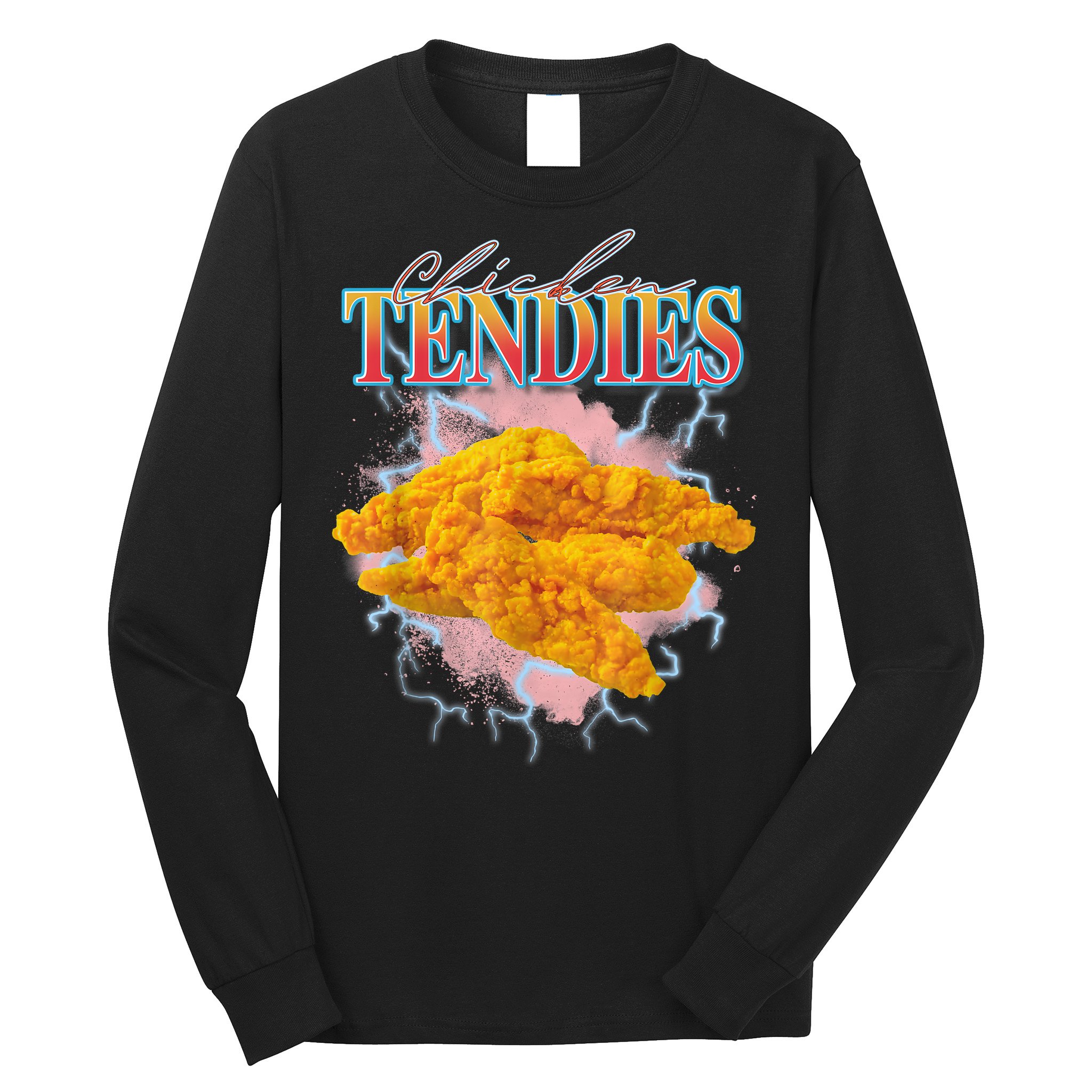 Chicken Tendies 90s Bootleg Style Foodie Funny Meme Long Sleeve Shirt