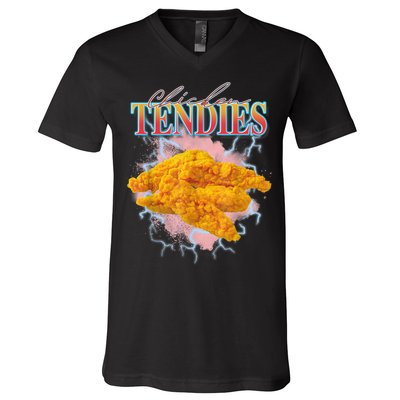 Chicken Tendies 90s Bootleg Style Foodie Funny Meme V-Neck T-Shirt