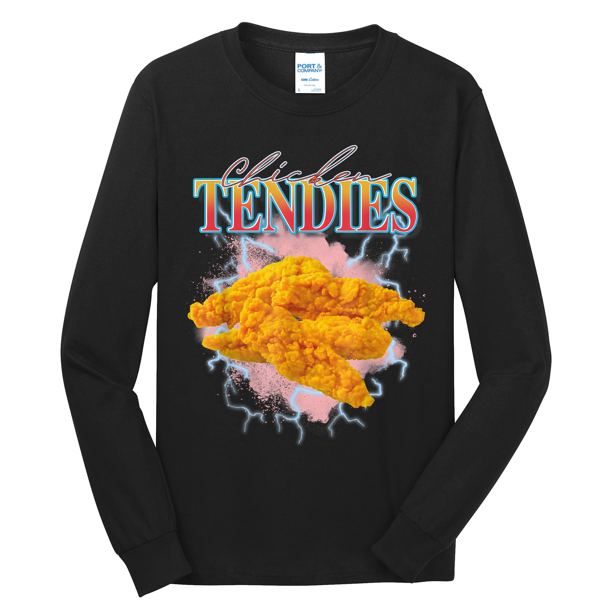 Chicken Tendies 90s Bootleg Style Foodie Funny Meme Tall Long Sleeve T-Shirt