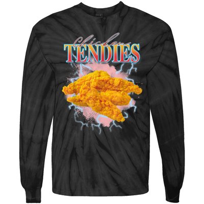 Chicken Tendies 90s Bootleg Style Foodie Funny Meme Tie-Dye Long Sleeve Shirt